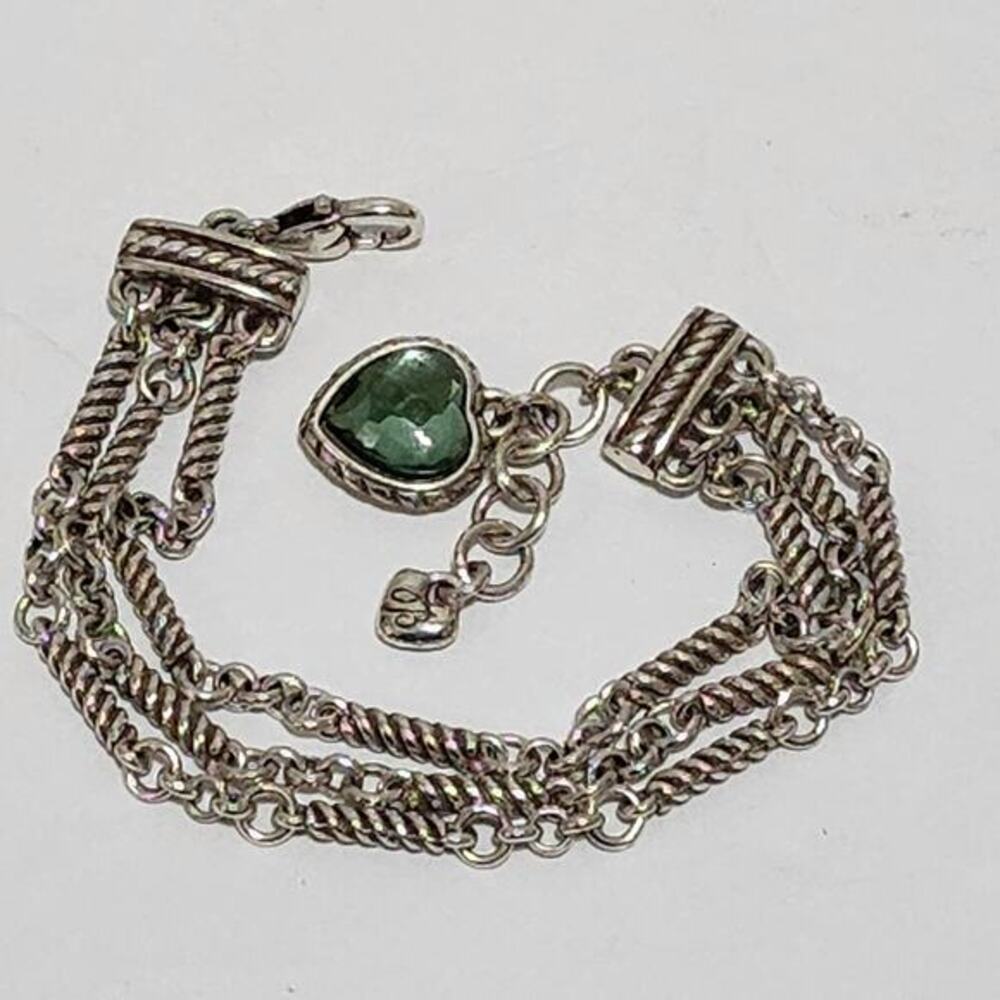 Brighton Newport multi strand emerald Green crystal heart charm bracelet